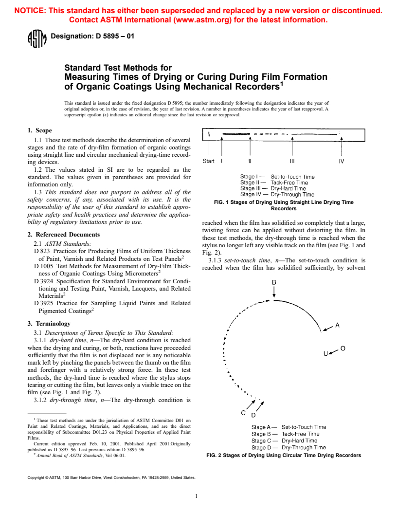 ASTM D5895-01 - Standard Test Methods for Measuring Times of Drying or Curing During Film Formation of Organic Coatings Using Mechanical Recorders