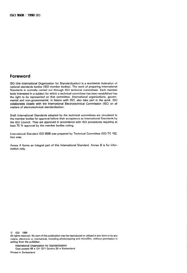 ISO 9508:1990 ISO 9508:1990 - Iron ores -- Determination of total iron content -- Silver reduction titrimetric method - Page 2 preview