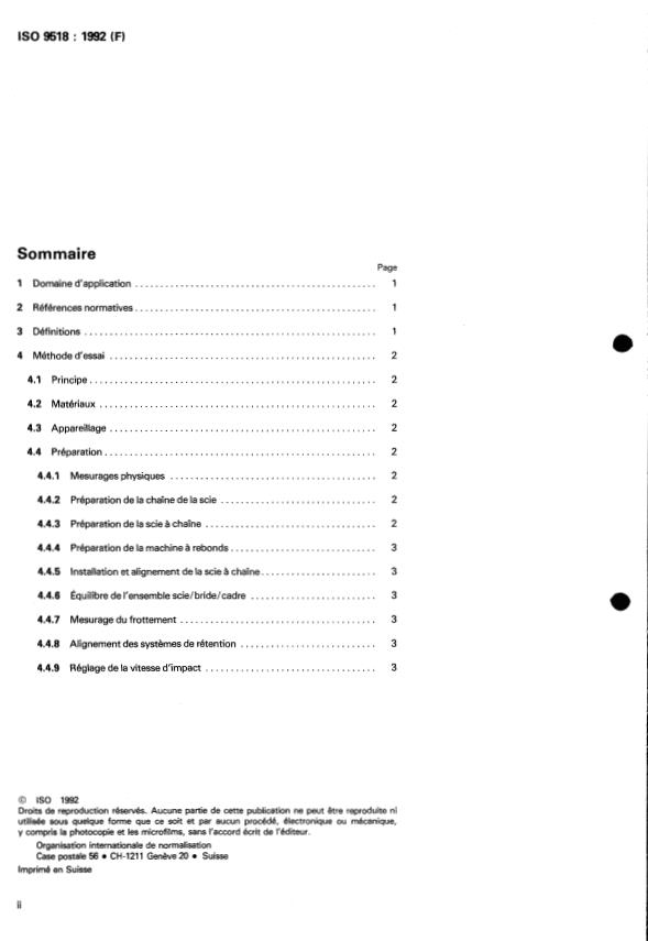 ISO 9518:1992 ISO 9518:1992 - Matériel forestier -- Scies a chaîne portatives -- Essai de rebond - Page 2 preview