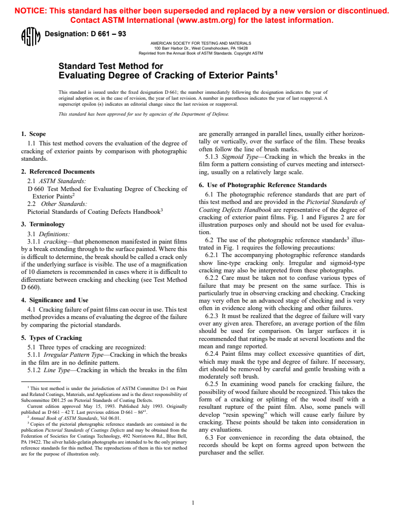 ASTM D661-93 - Standard Test Method for Evaluating Degree of Cracking of Exterior Paints