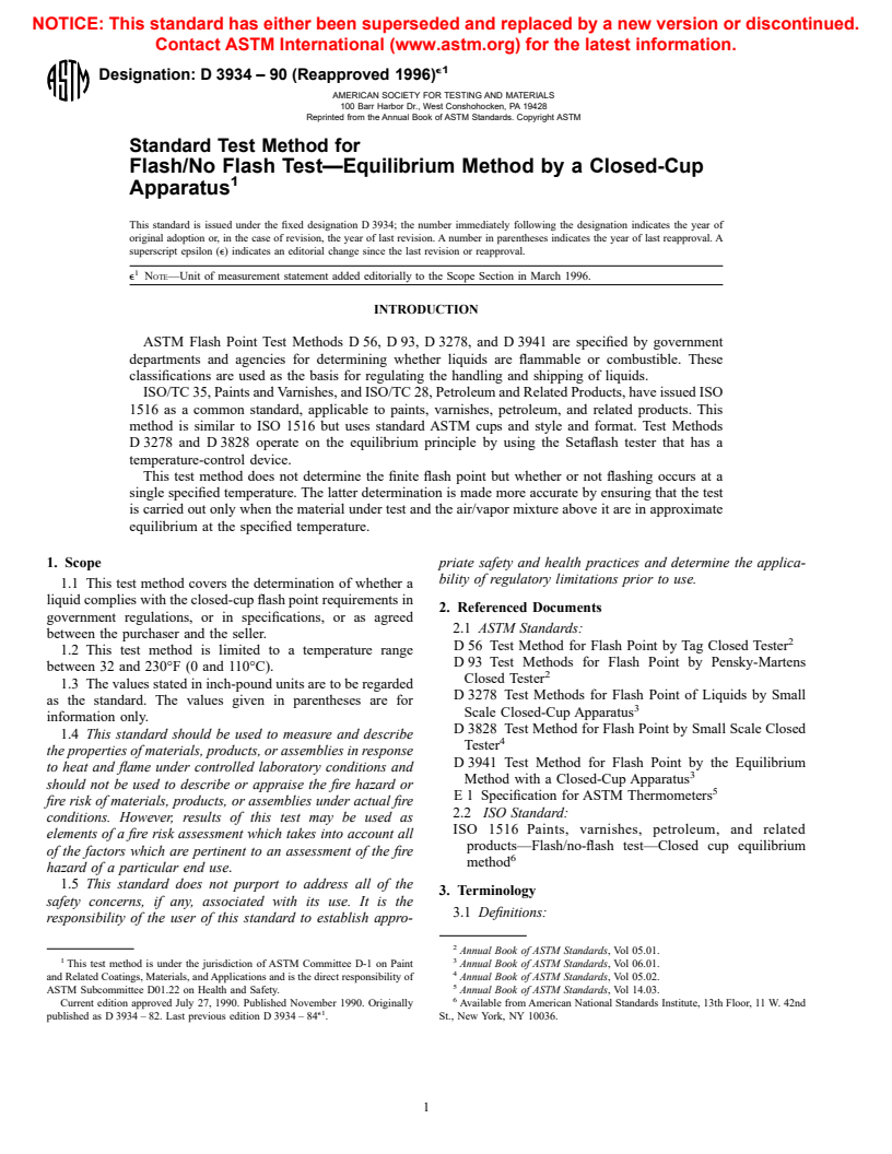 ASTM D3934-90(1996)e1 - Standard Test Method for Flash/No Flash Test&#8212;Equilibrium Method by a Closed-Cup Apparatus