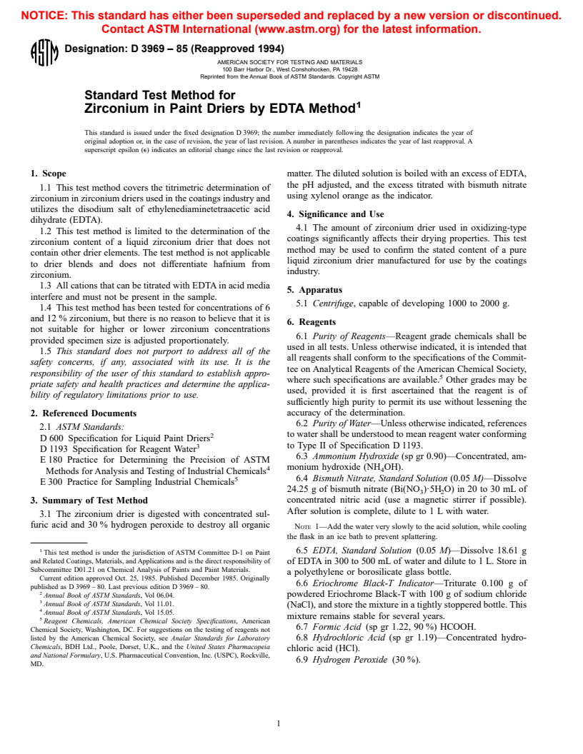 ASTM D3969-85(1994) - Standard Test Method for Zirconium in Paint Driers by EDTA Method