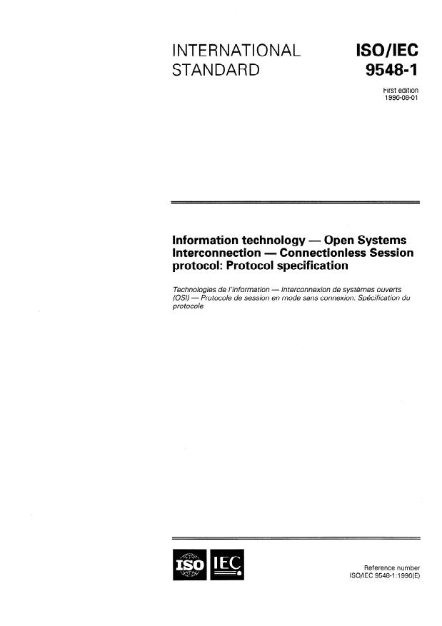 ISO/IEC 9548-1:1996 - Information technology -- Open Systems Interconnection -- Connectionless Session protocol: Protocol specification