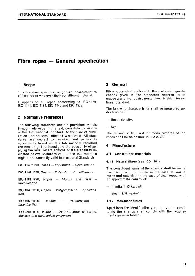 ISO 9554:1991 - Fibre ropes -- General specification