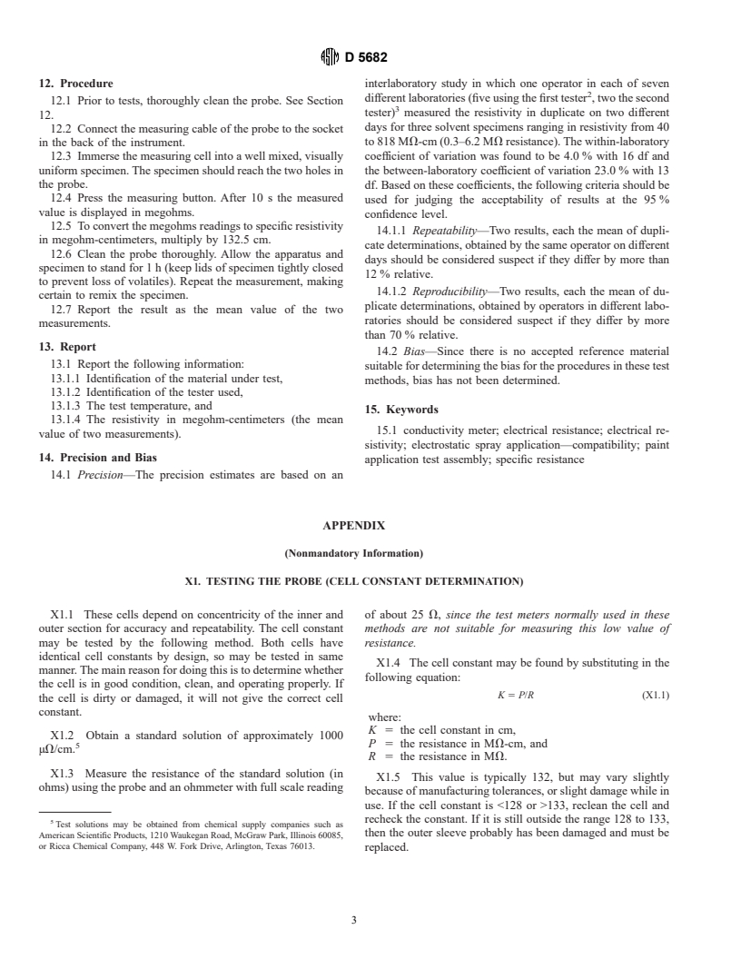 ASTM D5682-95 - Standard Test Methods for Electrical Resistivity of Liquid Paint and Related Materials