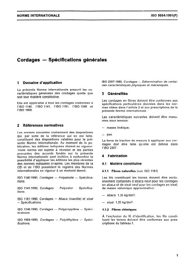 ISO 9554:1991 - Cordages -- Spécifications générales