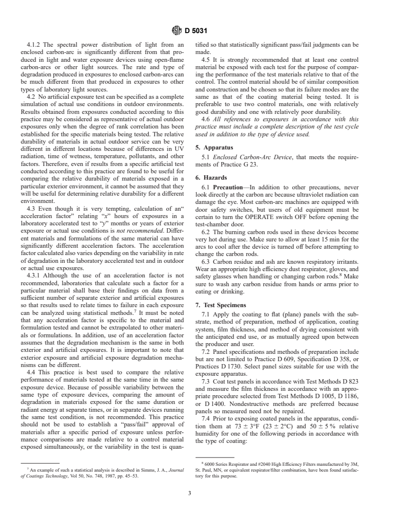 ASTM D5031-96 - Standard Practice for Enclosed Carbon-Arc Exposure Tests of Paint and Related Coatings