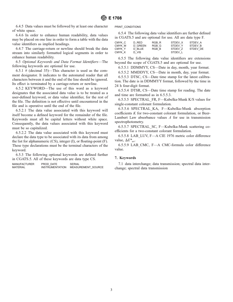 ASTM E1708-95 - Standard Practice for Electronic Interchange of Color and Appearance Data