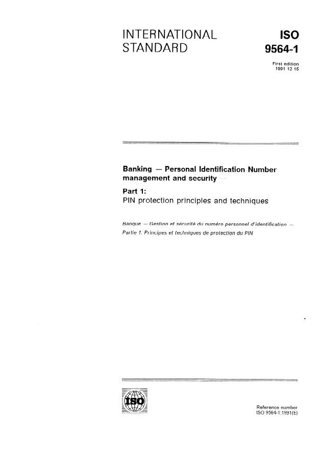 ISO 9564-1:1991 - Banking -- Personal Identification Number management and security