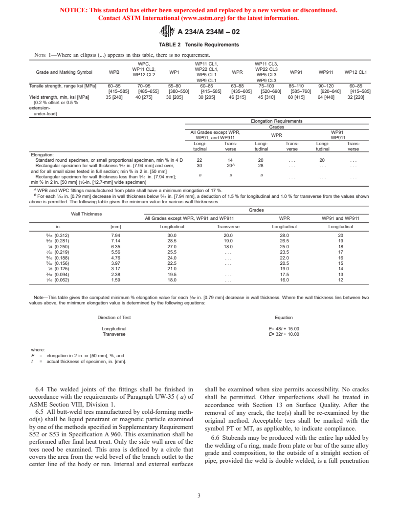 ASTM A234/A234M-02 - Standard Specification for Piping Fittings of Wrought Carbon Steel and Alloy Steel for Moderate and High Temperature Service