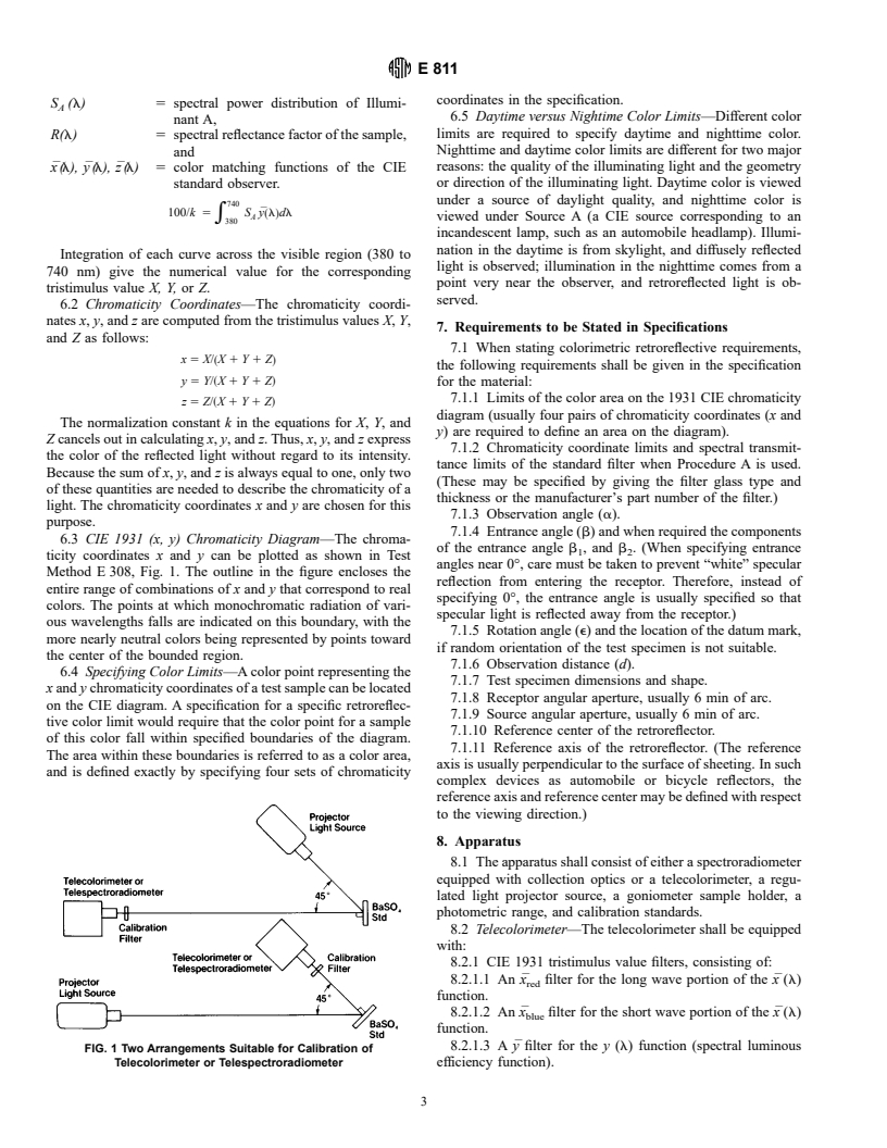 ASTM E811-95 - Standard Practice for Measuring Colorimetric Characteristics of Retroreflectors Under Nighttime Conditions