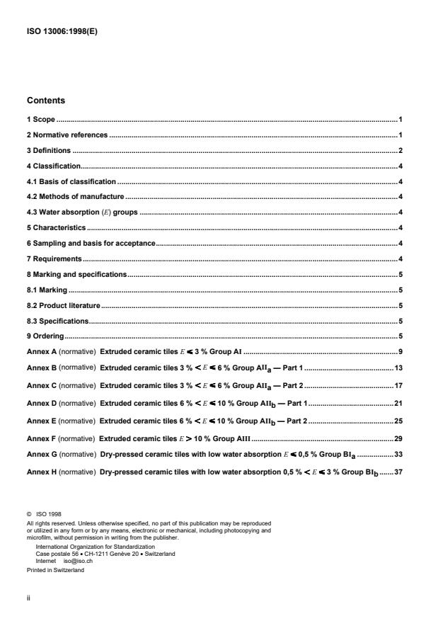SIST ISO 13006:1999 ISO 13006:1998 - Ceramic tiles -- Definitions, classification, characteristics and marking - Page 2 preview