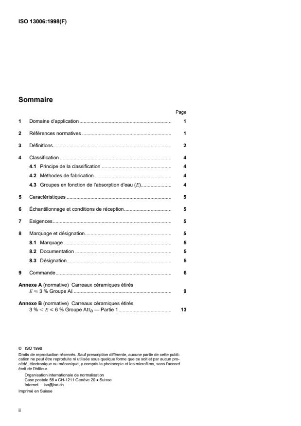 SIST ISO 13006:1999 ISO 13006:1998 - Carreaux et dalles céramiques -- Définitions, classification, caractéristiques et marquage - Page 2 preview