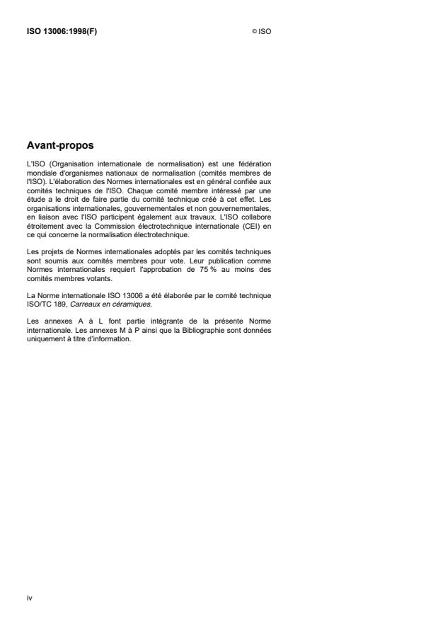 SIST ISO 13006:1999 ISO 13006:1998 - Carreaux et dalles céramiques -- Définitions, classification, caractéristiques et marquage - Page 4 preview