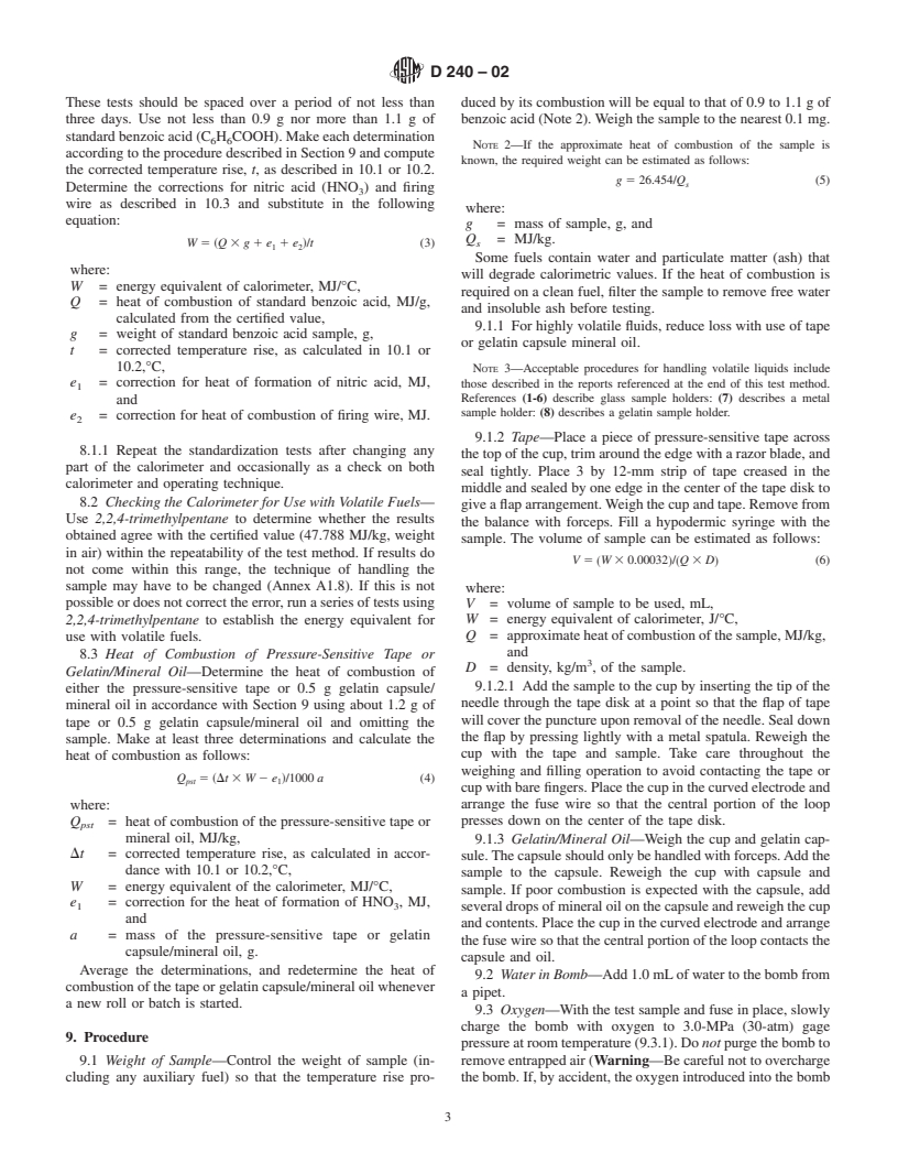 ASTM D240-02 - Standard Test Method for Heat of Combustion of Liquid Hydrocarbon Fuels by Bomb Calorimeter