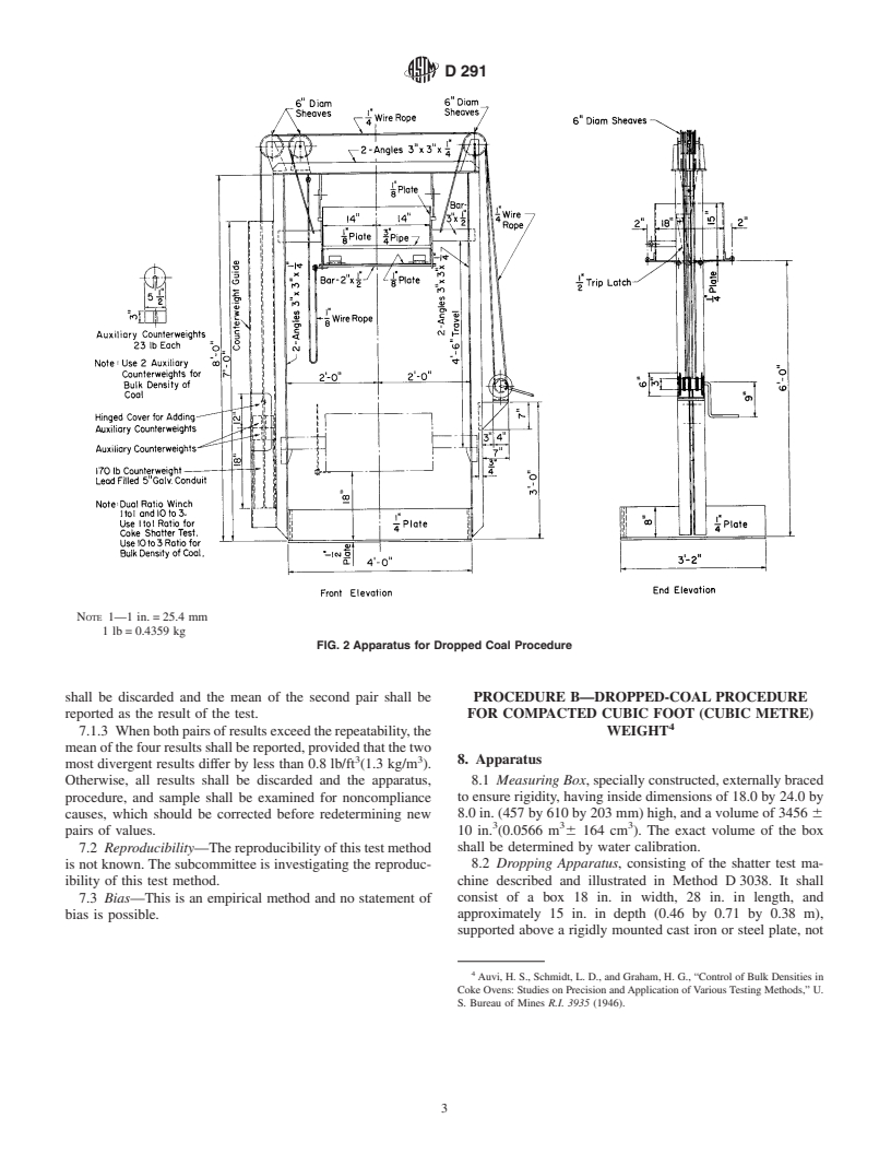 ASTM D291-86(2002) - Standard Test Method for Cubic Foot Weight of Crushed Bituminous Coal