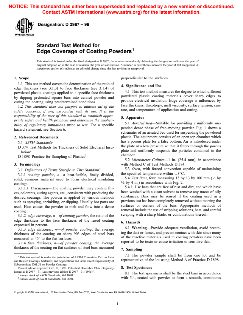 ASTM D2967-96 - Standard Test Method for Edge Coverage of Coating Powders