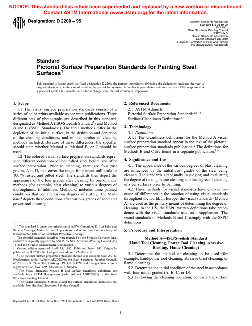 ASTM D2200-95 - Standard Pictoral Surface Preparation Standards for Painting Steel Surfaces