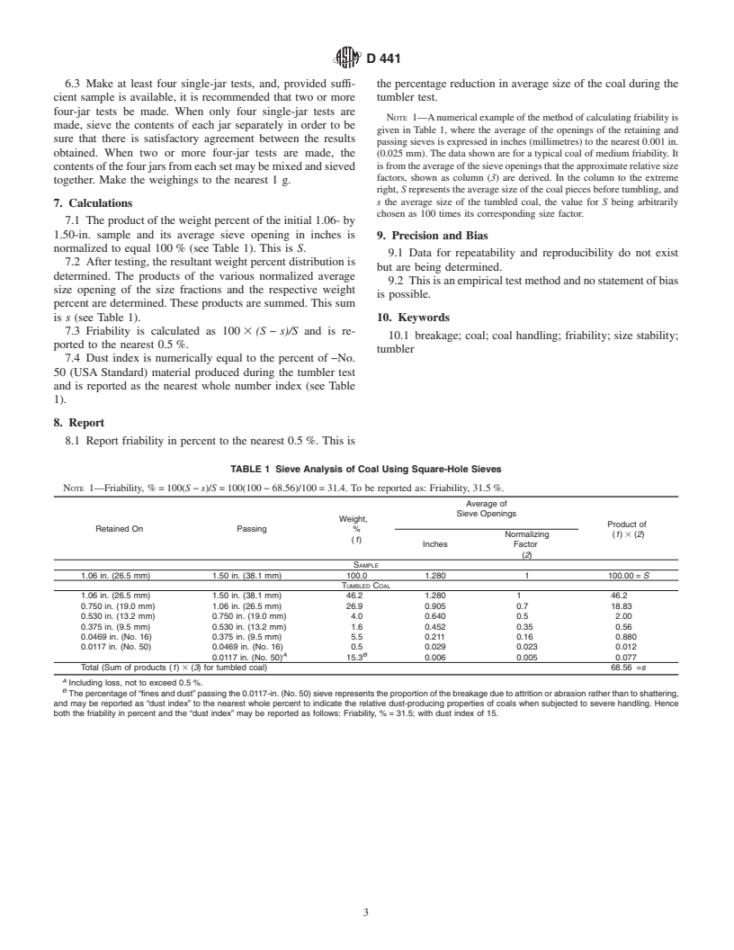 ASTM D441-86(2002) - Standard Test Method of Tumbler Test for Coal