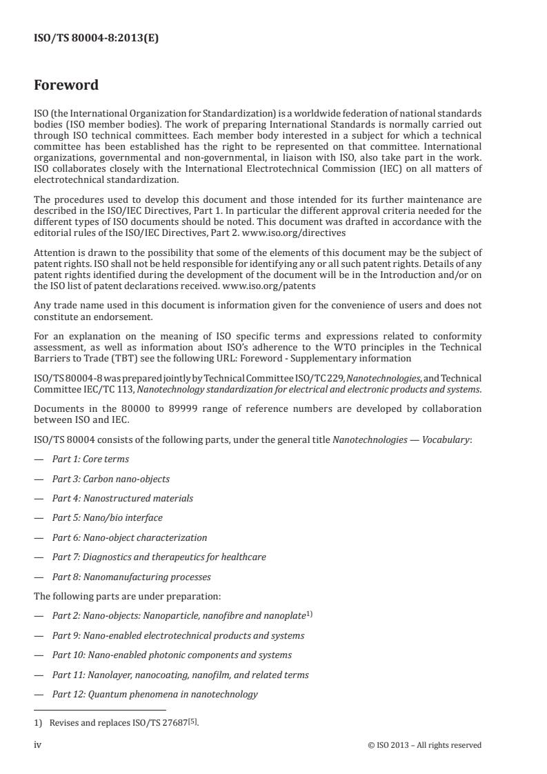 ISO TS 80004-8:2013 ISO TS 80004-8:2013 - Nanotechnologies -- Vocabulary -- Part 8: Nanomanufacturing processes - Page 4 preview