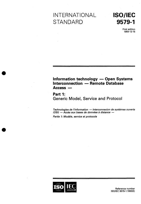ISO/IEC 9579-1:1993 - Information technology -- Open Systems Interconnection -- Remote Database Access
