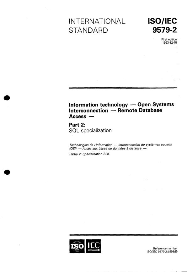 ISO/IEC 9579-2:1993 - Information technology -- Open Systems Interconnection -- Remote Database Access