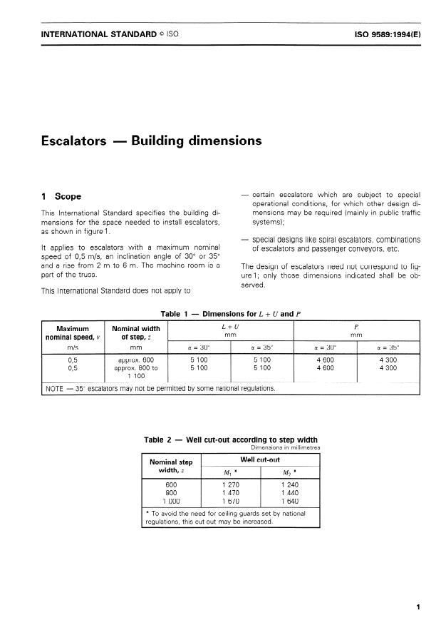 ISO 9589:1994 - Escalators -- Building dimensions