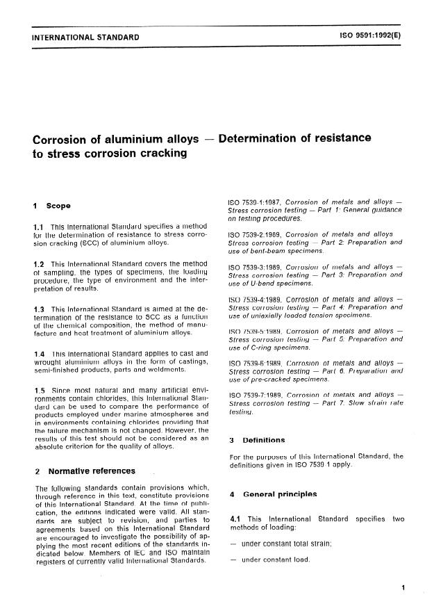 ISO 9591:1992 - Corrosion of aluminium alloys -- Determination of resistance to stress corrosion cracking