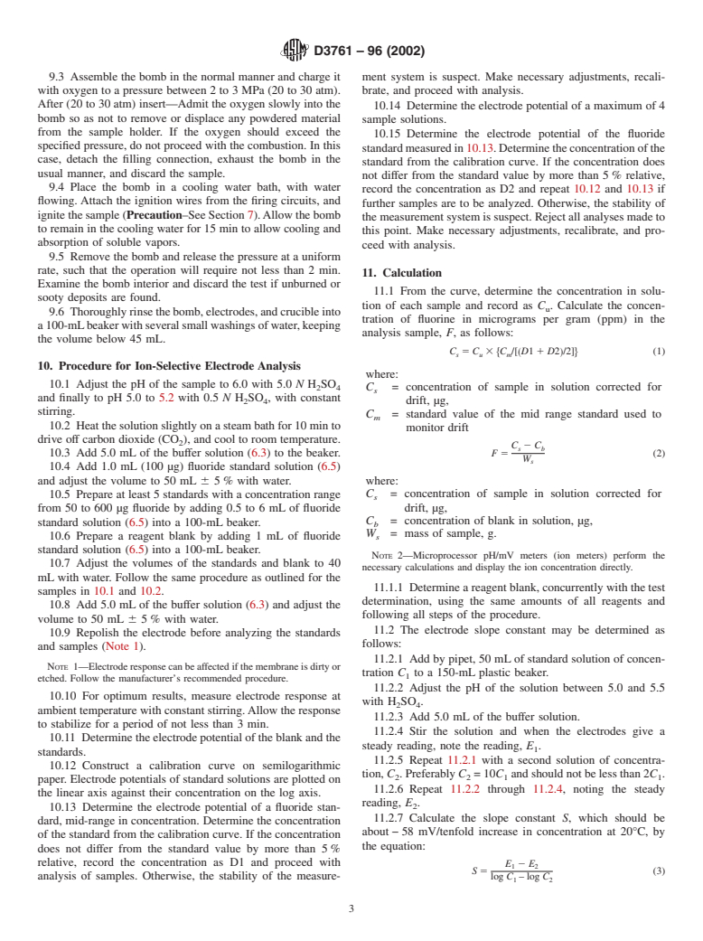 ASTM D3761-96(2002) - Standard Test Method for Total Fluorine in Coal by the Oxygen Bomb Combustion/Ion Selective Electrode Method