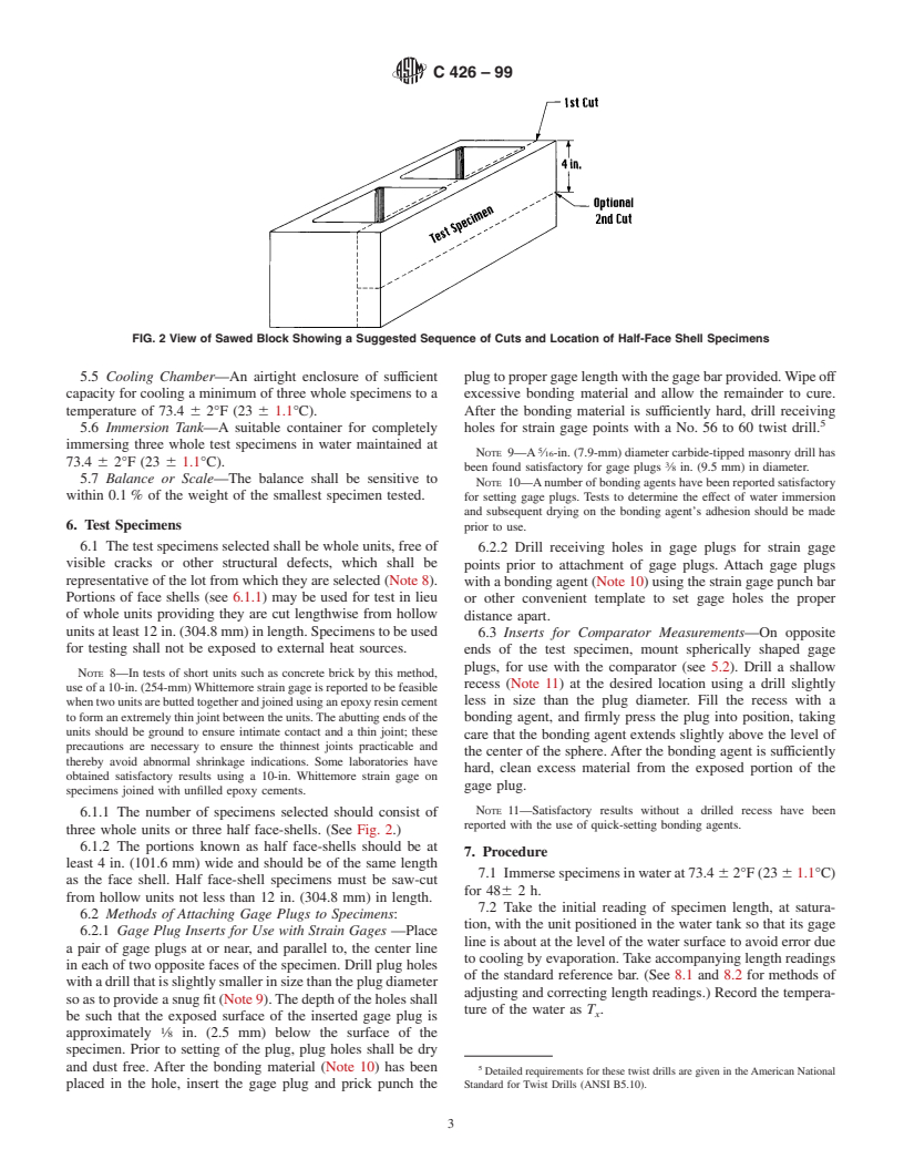 ASTM C426-99 - Standard Test Method for Linear Drying Shrinkage of Concrete Masonry Units