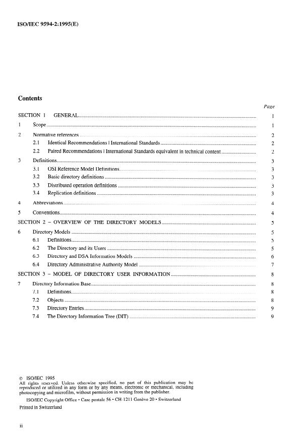 ISO/IEC 9594-2:1995 ISO/IEC 9594-2:1995 - Information technology -- Open Systems Interconnection -- The Directory: Models - Page 2 preview
