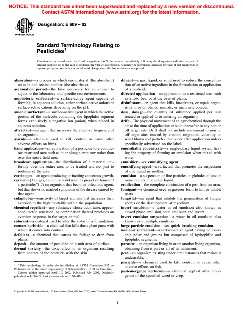 ASTM E609-02 - Standard Terminology Relating to Pesticides