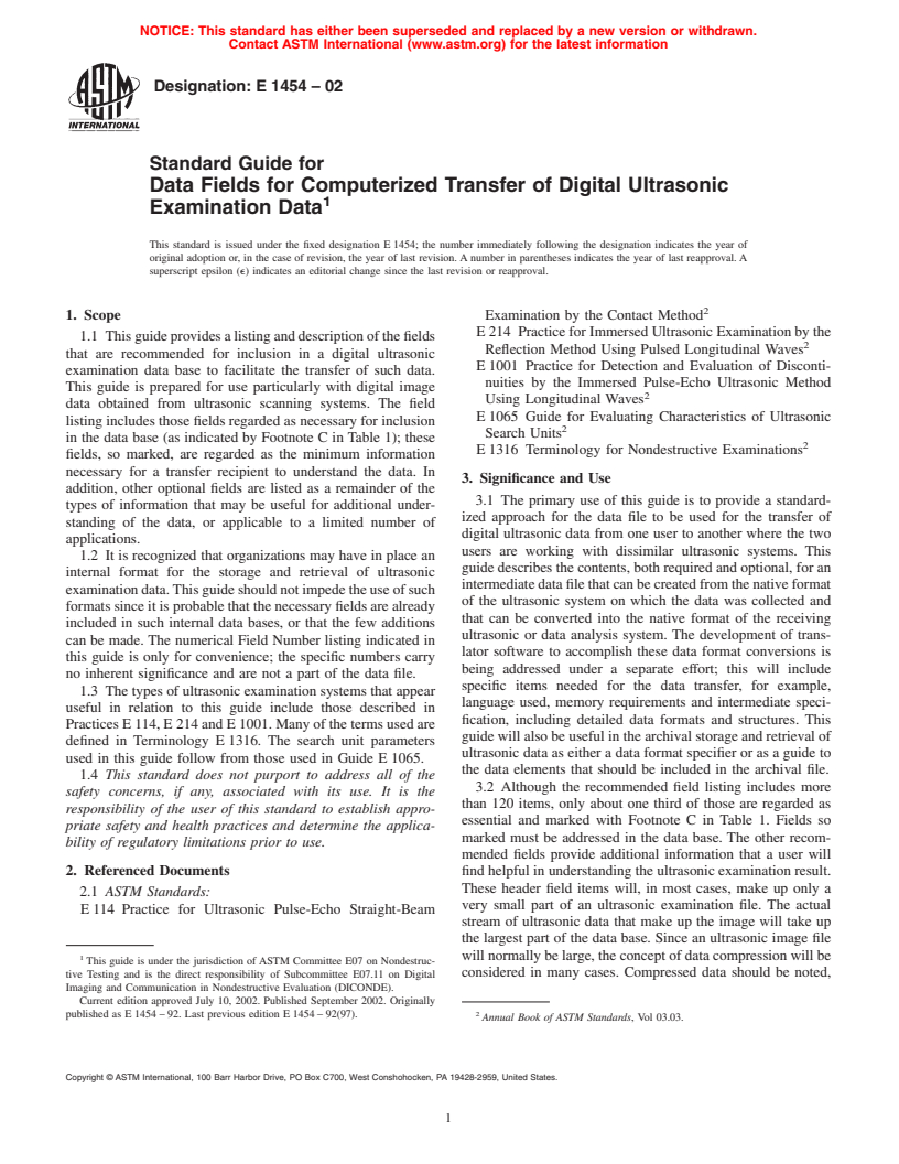 ASTM E1454-02 - Standard Guide for Data Fields for Computerized Transfer of Digital Ultrasonic Testing Data