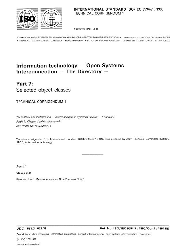 ISO/IEC 9594-7:1990/Cor 1:1991
