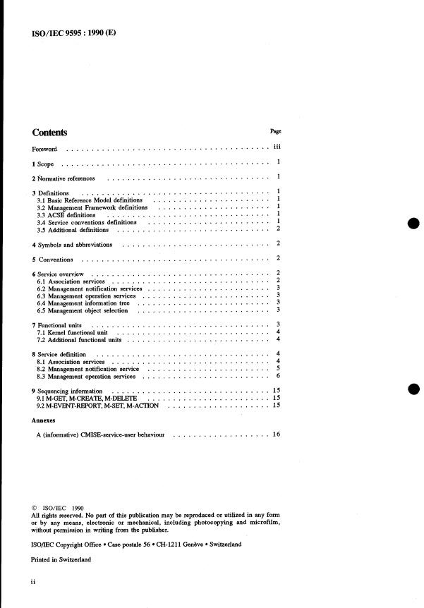 ISO/IEC 9595:1990 ISO/IEC 9595:1990 - Information technology -- Open Systems Interconnection -- Common management information service definition - Page 2 preview