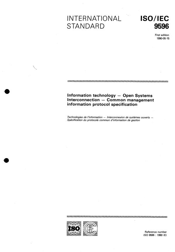 ISO/IEC 9596:1990 - Information technology -- Open Systems Interconnection -- Common management information protocol specification