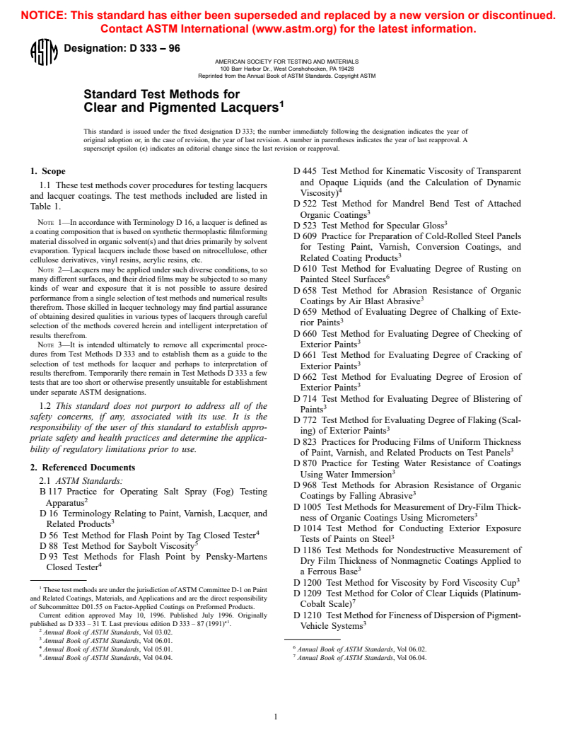 ASTM D333-96 - Standard Test Method for Clear and Pigmented Lacquers