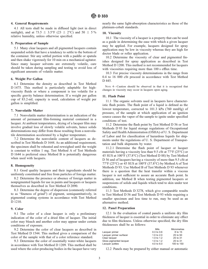 ASTM D333-96 - Standard Test Method for Clear and Pigmented Lacquers