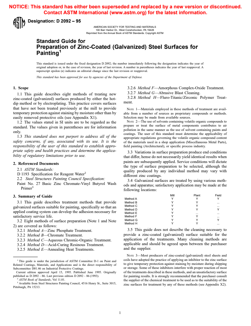 ASTM D2092-95 - Standard Guide for Preparation of Zinc-Coated (Galvanized) Steel Surfaces for Painting