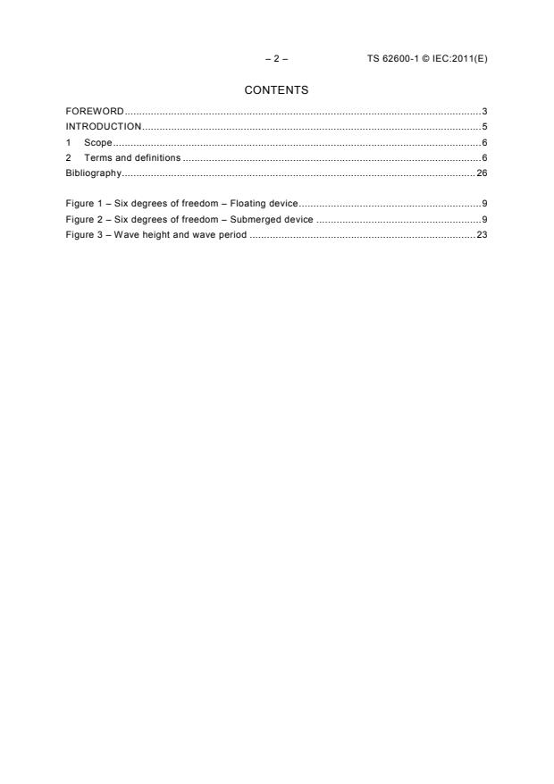 IEC TS 62600-1:2011 IEC TS 62600-1:2011 - Marine energy - Wave, tidal and other water current converters - Part 1: Terminology - Page 4 preview