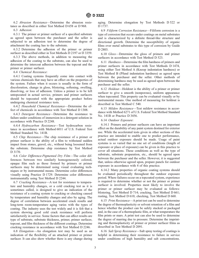 ASTM D3322-82(1996)e1 - Standard Practice for Testing Primers and Primer Surfacers Over Preformed Metal