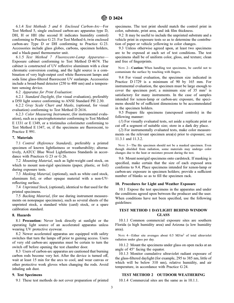 ASTM D3424-98 - Standard Test Methods for Evaluating the Relative Lightfastness and Weatherability of Printed Matter