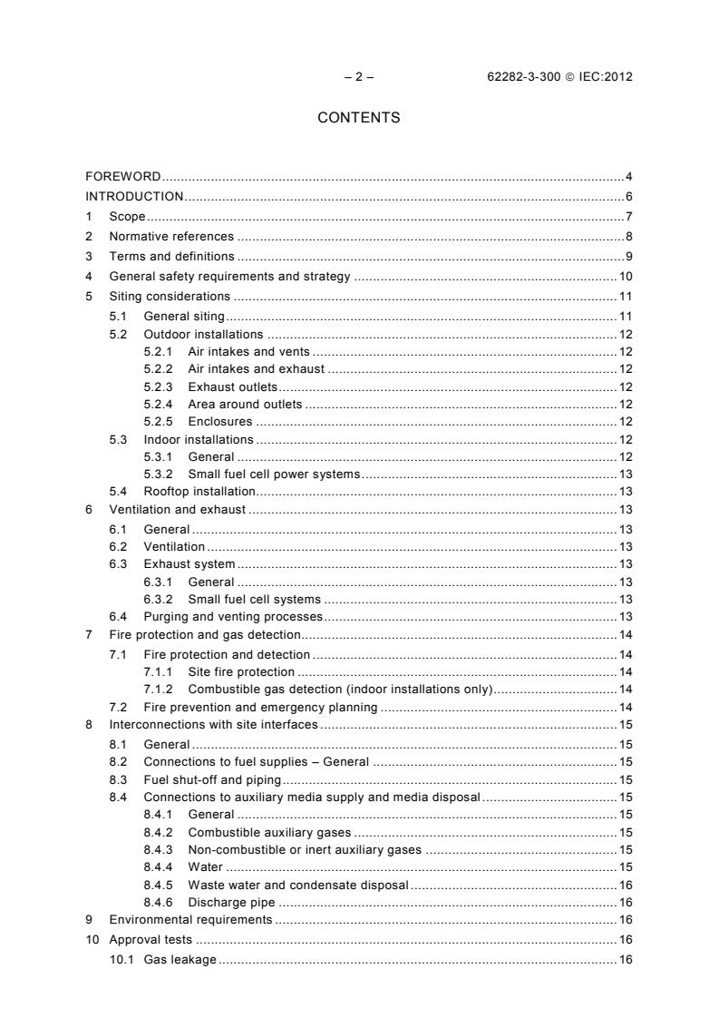 IEC 62282-3-300:2012 IEC 62282-3-300:2012 - Fuel cell technologies - Part 3-300: Stationary fuel cell power systems - Installation - Page 4 preview