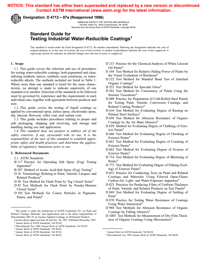 ASTM D4712-87a(1996) - Standard Guide for Testing Industrial Water-Reducible Coatings