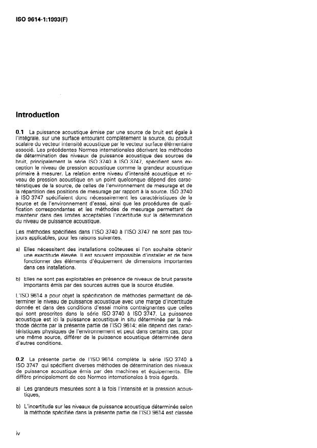 ISO 9614-1:1993 ISO 9614-1:1993 - Acoustique -- Détermination par intensimétrie des niveaux de puissance acoustique émis par les sources de bruit - Page 4 preview