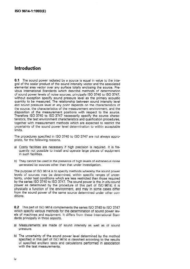 ISO 9614-1:1993 ISO 9614-1:1993 - Acoustics -- Determination of sound power levels of noise sources using sound intensity - Page 4 preview
