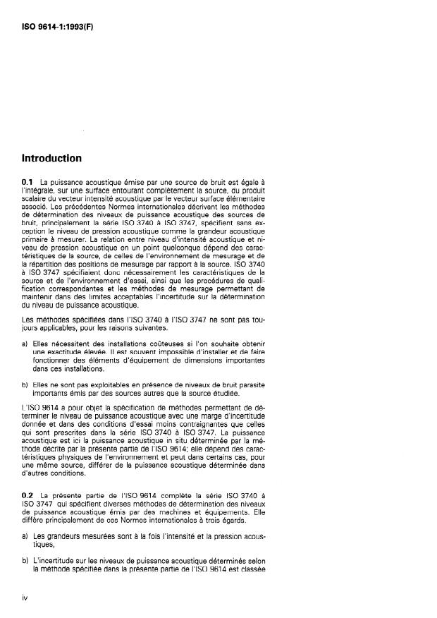 ISO 9614-1:1993 ISO 9614-1:1993 - Acoustique -- Détermination par intensimétrie des niveaux de puissance acoustique émis par les sources de bruit - Page 4 preview