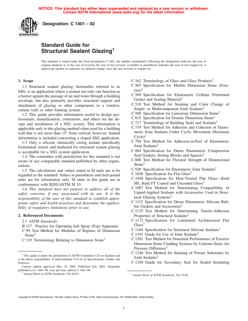 ASTM C1401-02 - Standard Guide for Structural Sealant Glazing