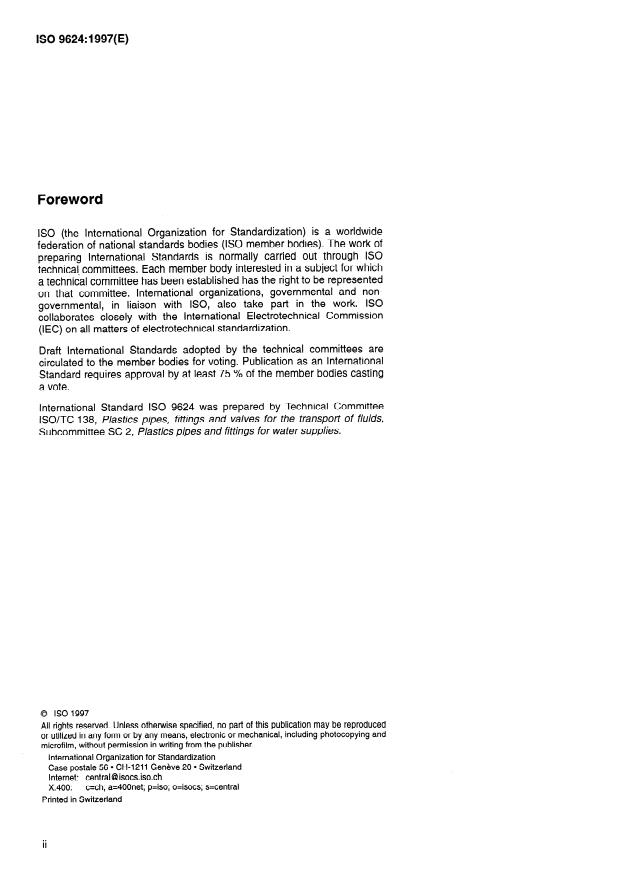 ISO 9624:1997 ISO 9624:1997 - Thermoplastics pipes for fluids under pressure -- Mating dimensions of flange adapters and loose backing flanges - Page 2 preview