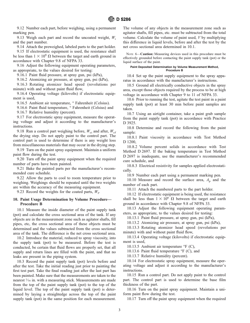 ASTM D5286-95 - Standard Test Methods for Determination of Transfer Efficiency Under General Production Conditions for Spray Application of Paints